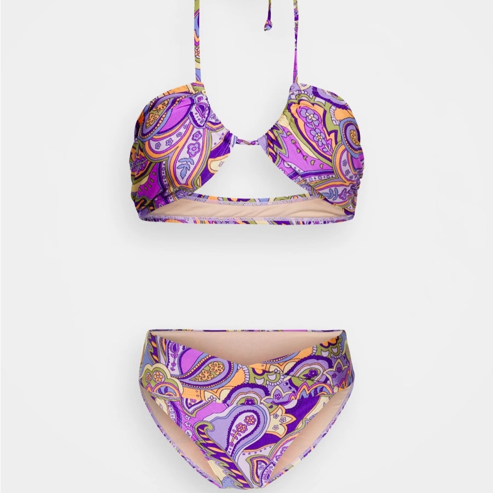 Cotton On Floss Bikini Top paisley purple shimmer XL new